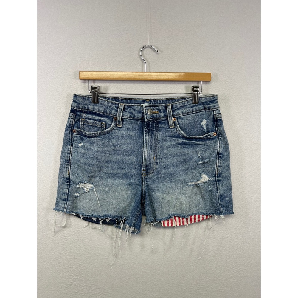 Americana Patriotic Old Navy Womens 8 Blue Distressed OG High Rise Denim Shorts